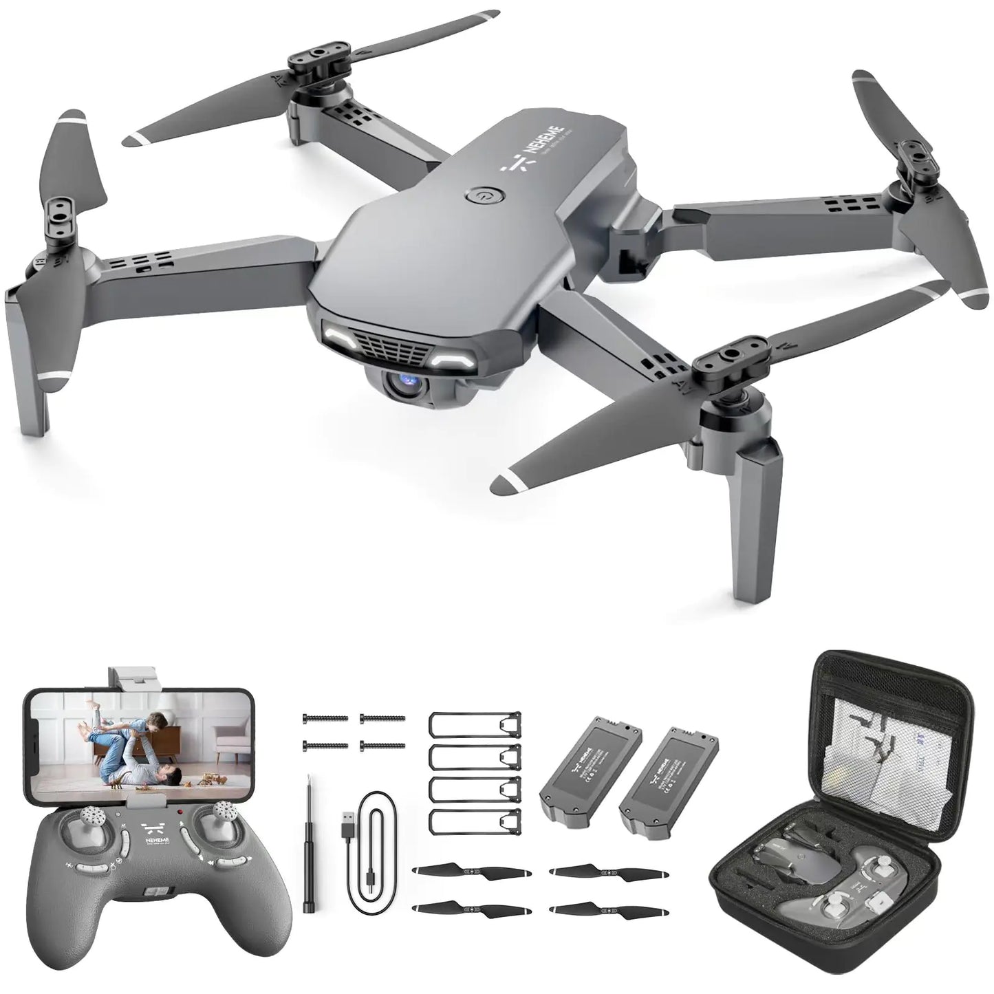 Drones for Kids with Camera - Remote Control Helicopter Toys Gifts for Boys Girls 1080P HD FPV Mini Drone for Adults RC Quadcopter with One Key Start/Land Altitude Hold Gesture Selfie Grey