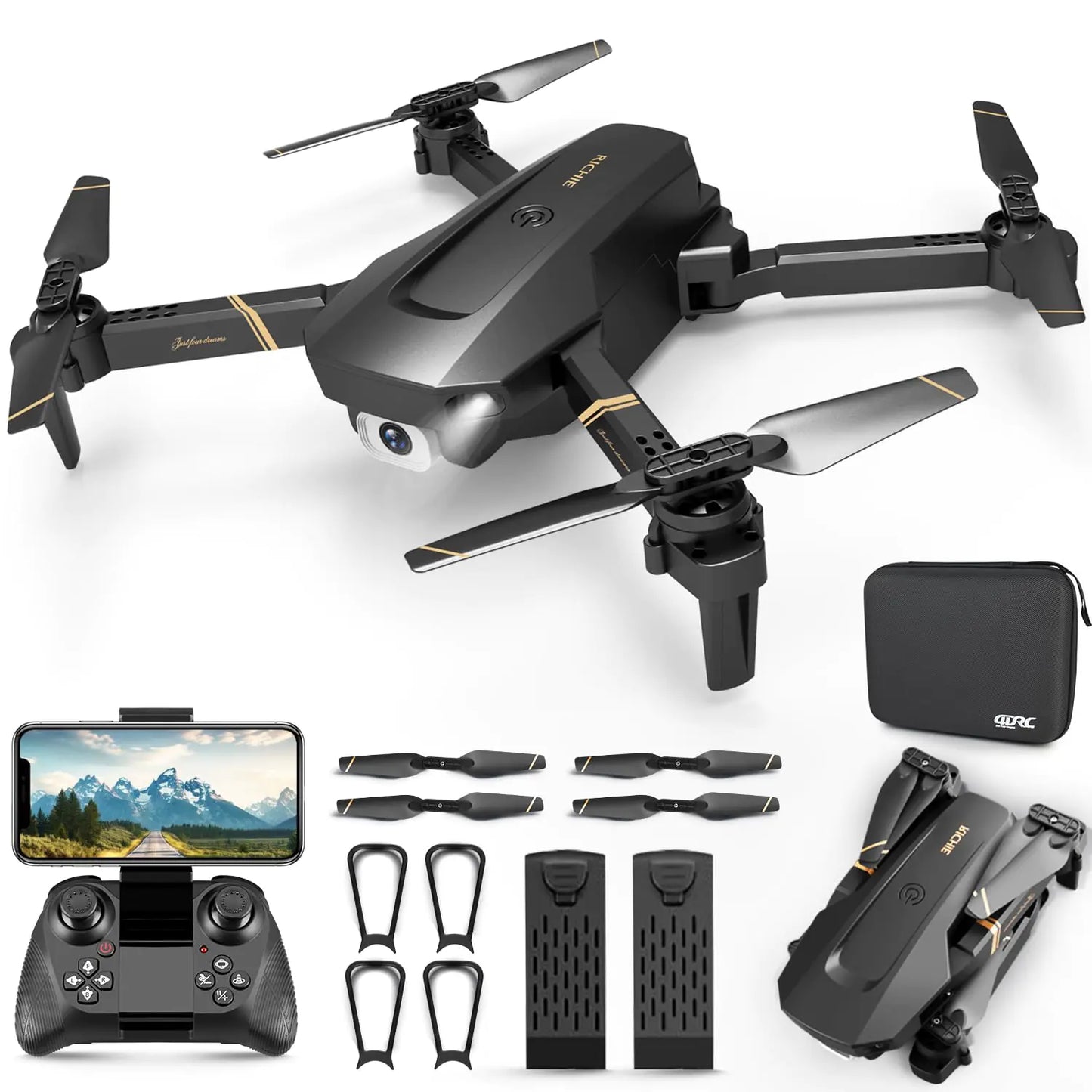 4DRC V4 Foldable Mini Drone with Camera - 1080P HD Drone with Stable Hover Gravity Control Auto-Follow Trajectory FlightOne Key Take Off 2 Batteries Drones for Adults Kids