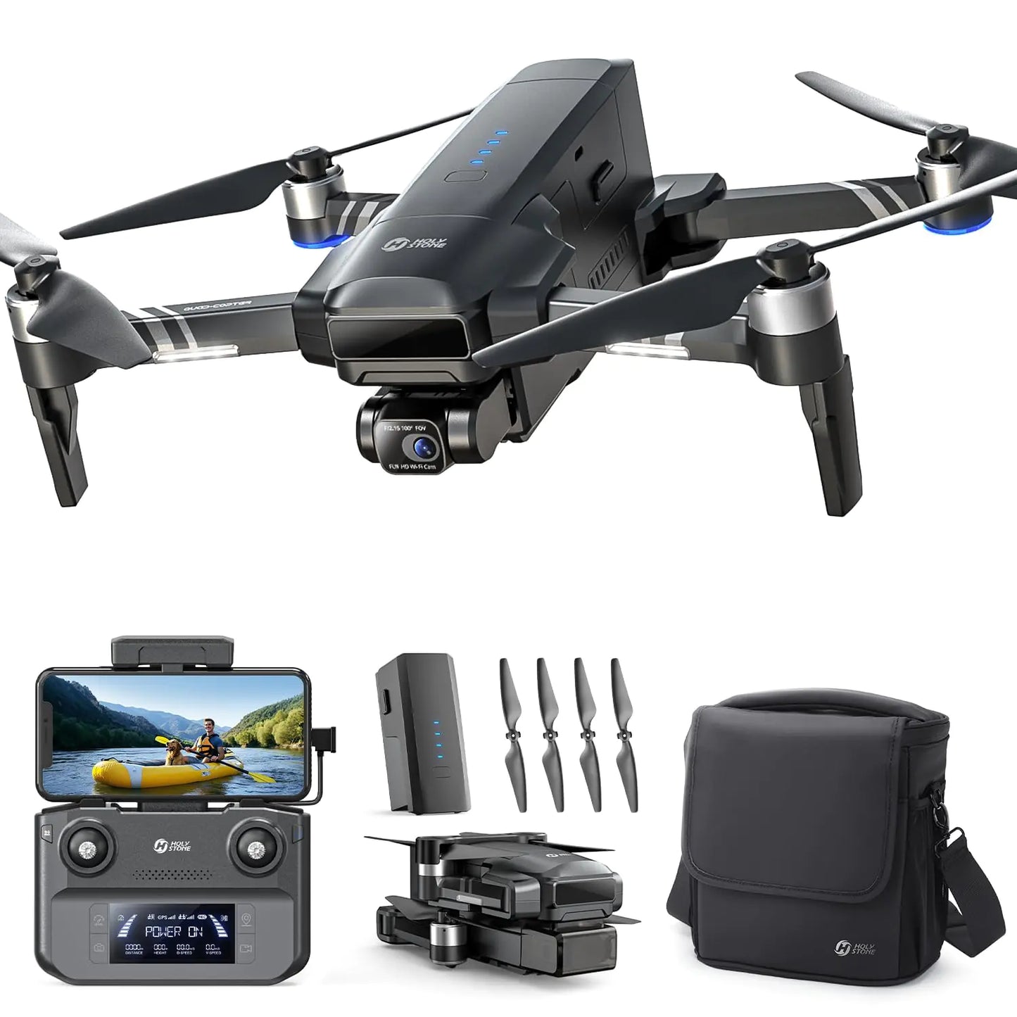 Holy Stone HS600 2-Axis Gimbal Drones with Camera for Adults 4K EIS Integrated Remote ID 10000 FT Range Transmission GPS Drone with Brushless Motors 4K/30FPS Follow Me Level 6 Wind Resistance
